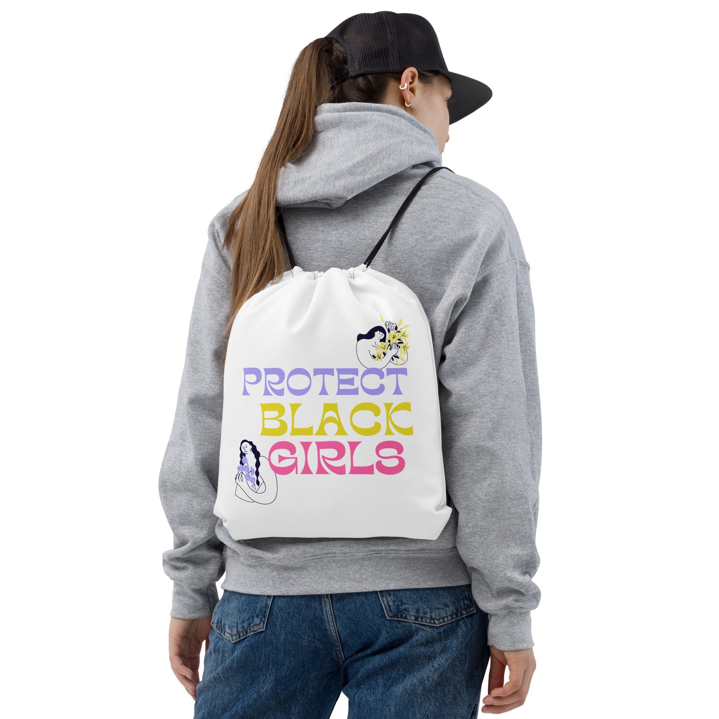 Protect Black Girls Drawstring Bag