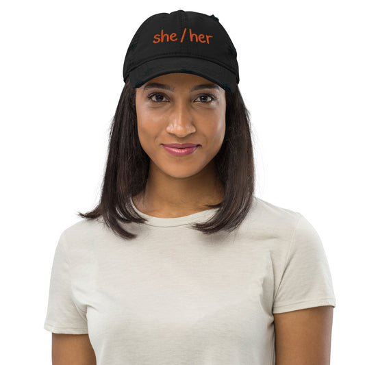 She/Her Distressed Hat