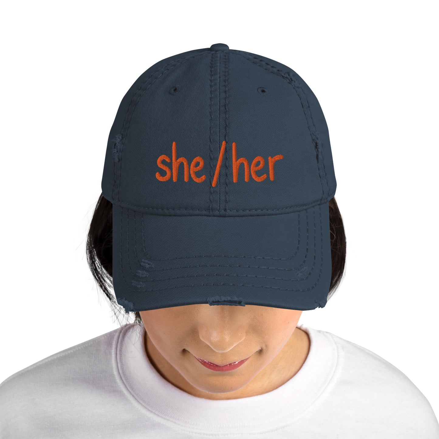 She/Her Distressed Hat