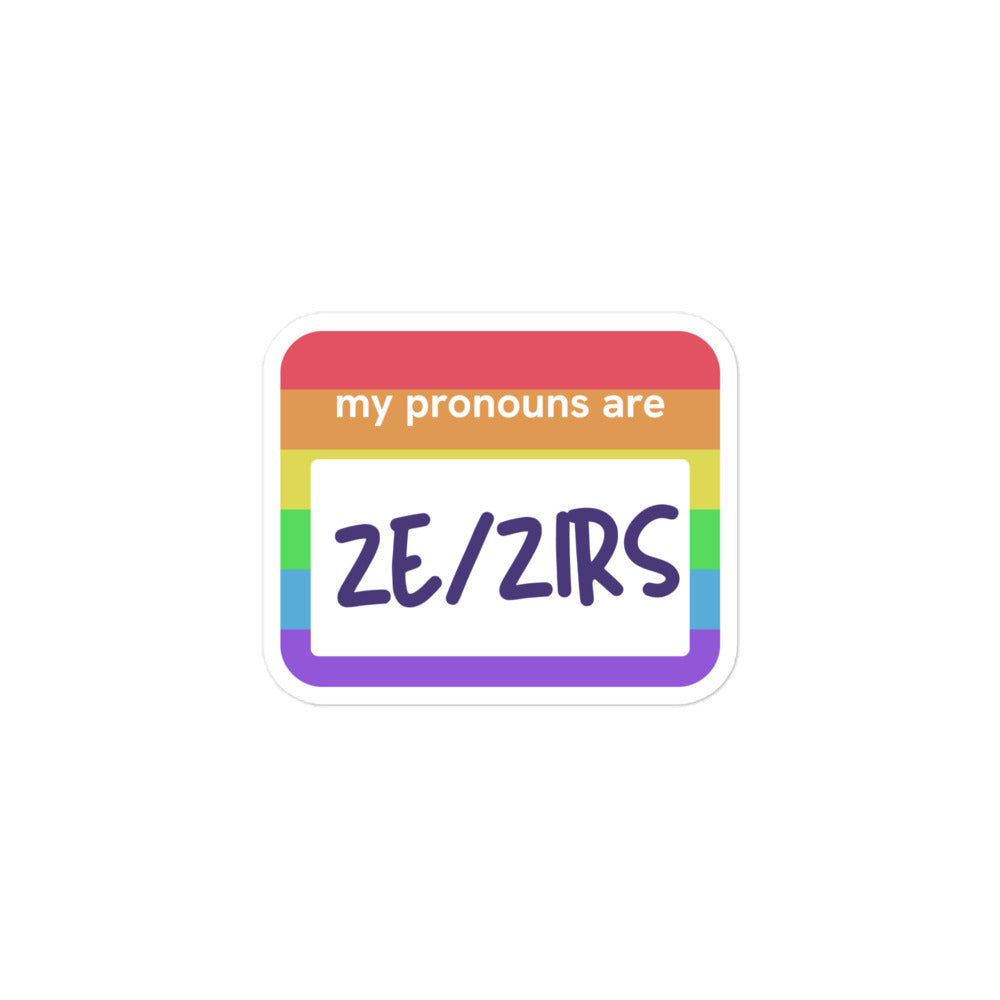 Ze/Zirs Name Tag Sticker - Rainbow
