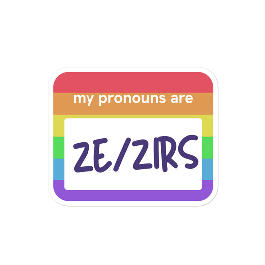 Ze/Zirs Name Tag Sticker - Rainbow