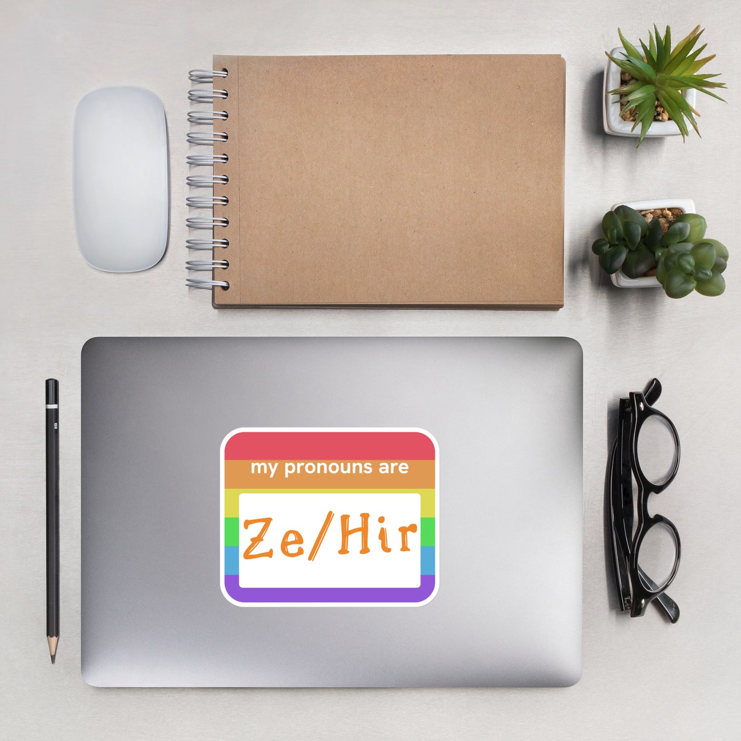 Ze/Hirs Name Tag Sticker (Rainbow)