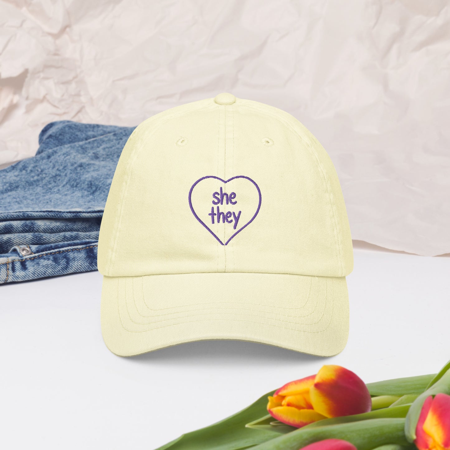 She/They Pastel Baseball Hat