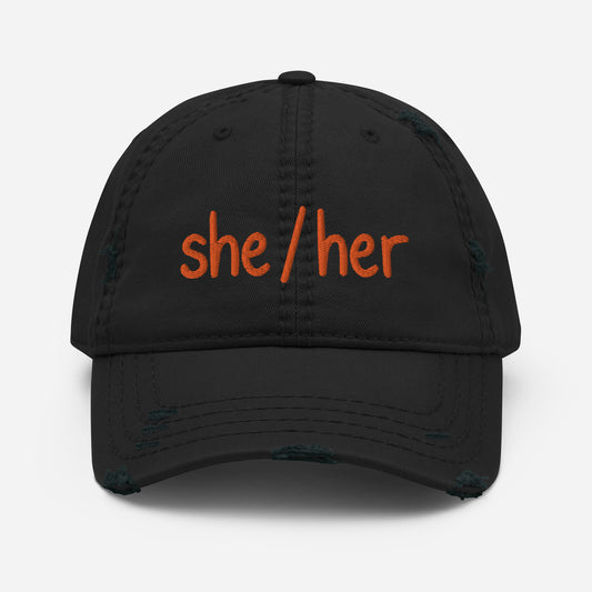 She/Her Distressed Hat