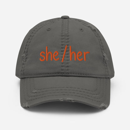 She/Her Distressed Hat