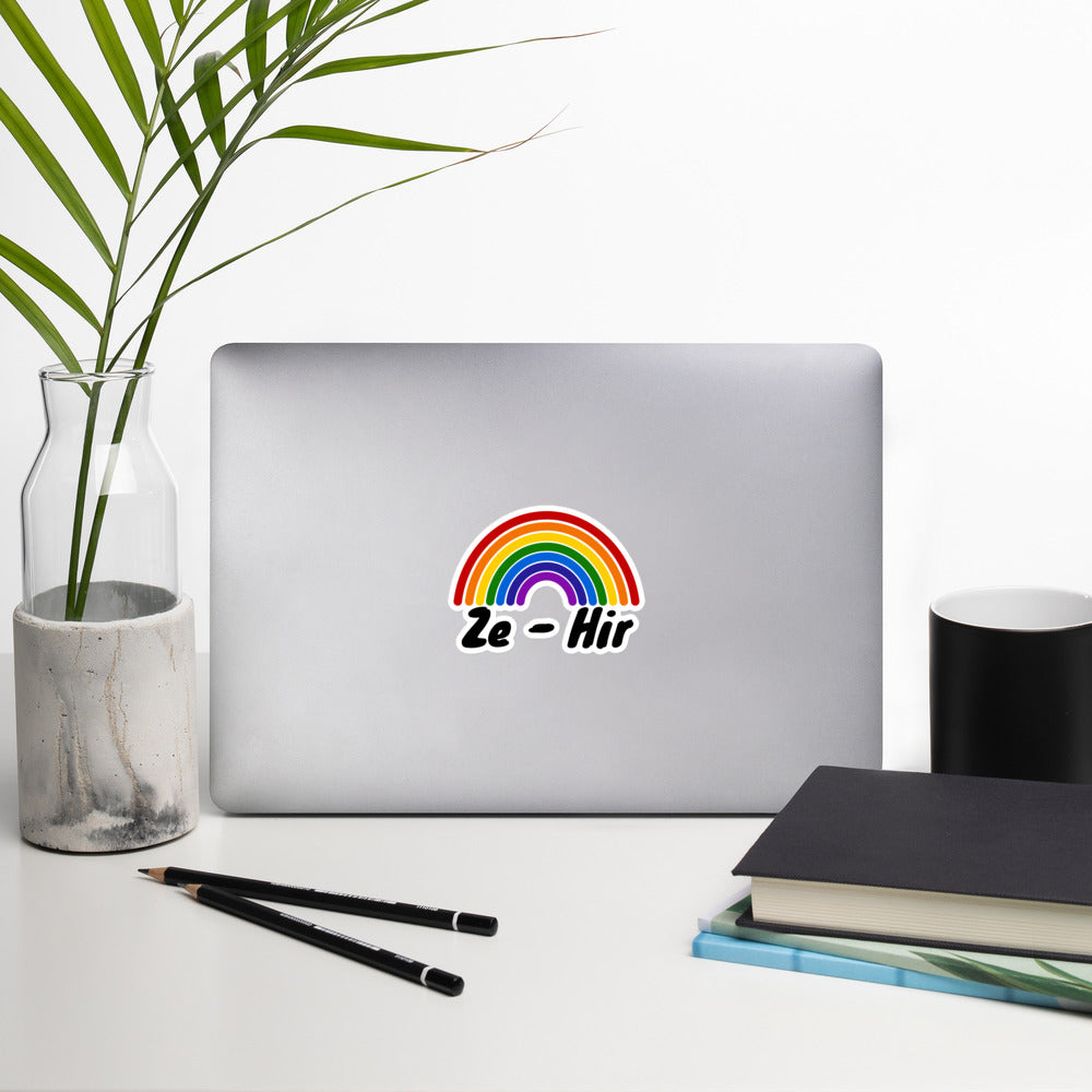 Ze/Hir Rainbow Sticker