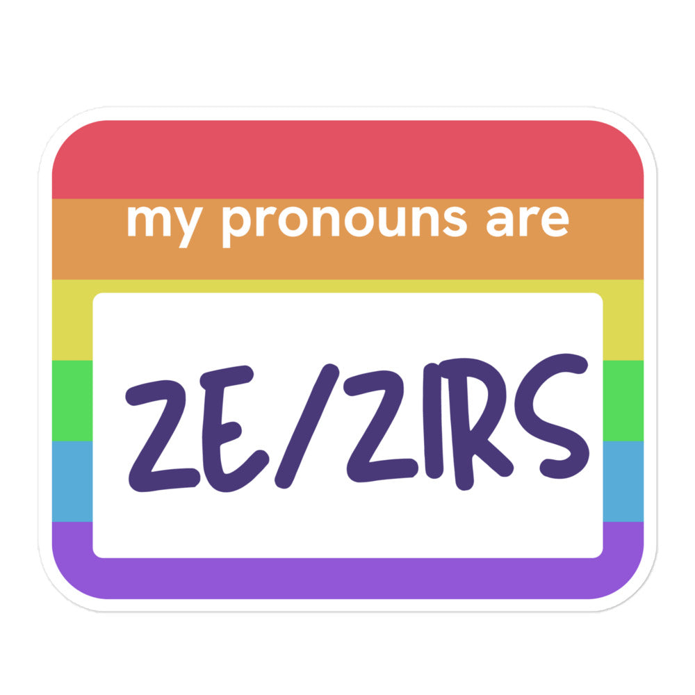 Ze/Zirs Name Tag Sticker - Rainbow