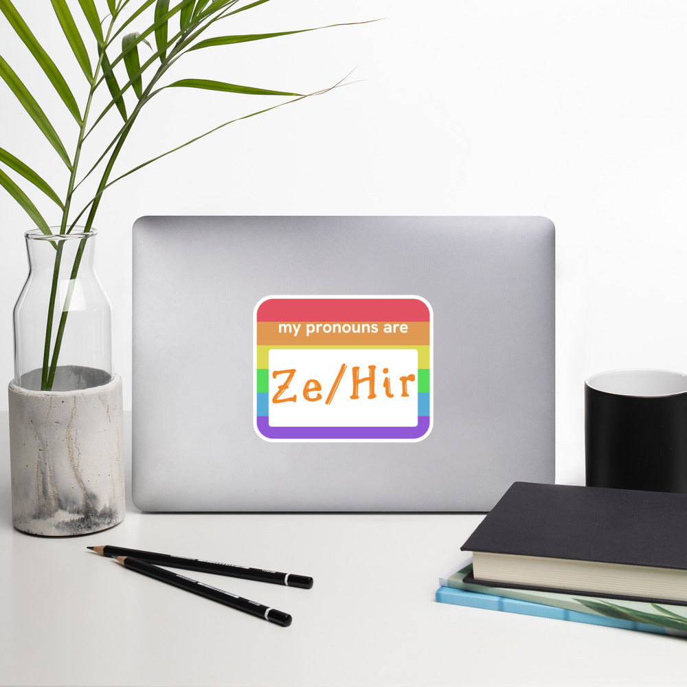 Ze/Hirs Name Tag Sticker (Rainbow)